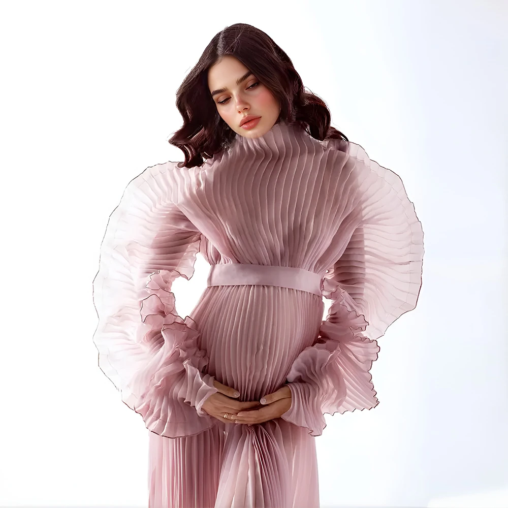 Custom Made Pleated Organza Maternity Dresses for Photoshoot Flowy Long Dress Pregnancy Photo Shoot Gown Baby Shower Dress YEWEN - view 2