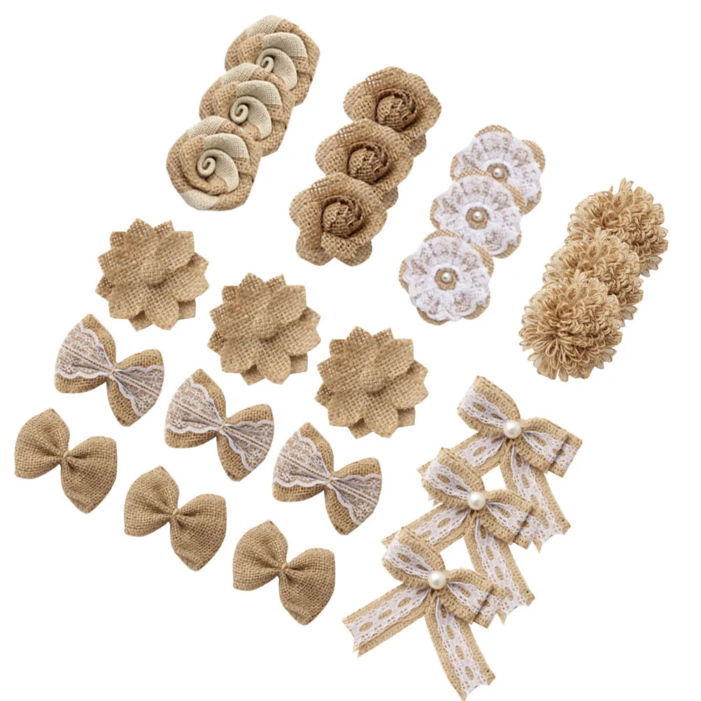 

24 Pcs Jute Flower Set Natural Burlap DIY Vintage Handmade Materials Wedding Party Decoration Craft Environmental Protection
