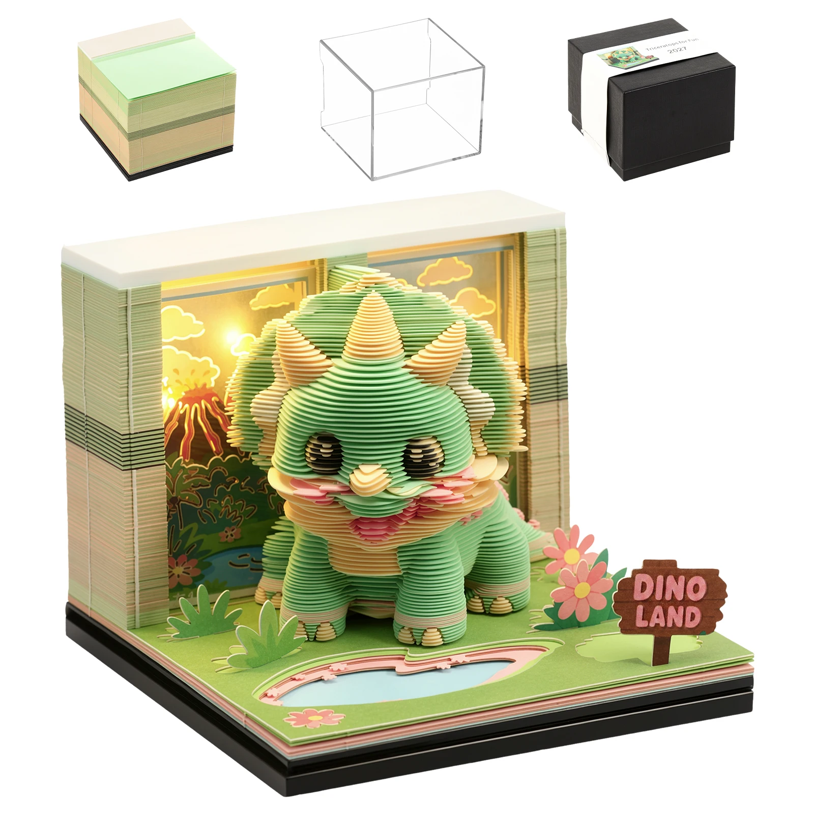 2027 3D Paper Sculpture Calendar with Acrylic Case for Home and Office 3D Calendar 2027 Time Piece Calendar Bookshelf Decor