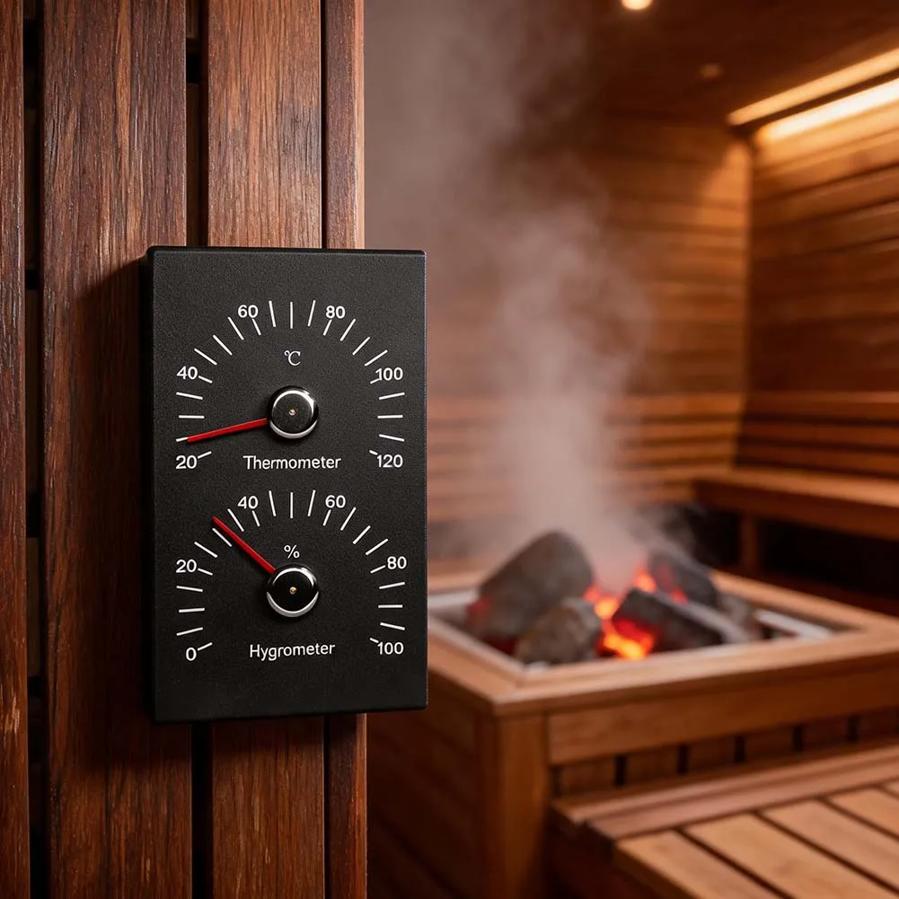 Analog Sauna Thermometer 21x14x4cm Wall Mounted Glass for Temperature Humidity Tracking in Sauna and Steam Rooms