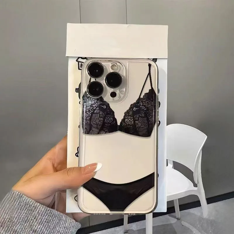 Ensemble de sous-vêtements en dentelle pour iPhone, coque de téléphone transparente pour iPhone 16, 15, 14, 13, 12, 11 Pro, XS MAX, 7 Poly, 8, 7 Plus