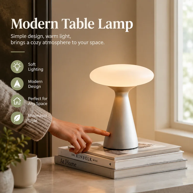 Mushroom Table Lamp, Vintage Ambient Light, Touch Control, Wireless Charging, Stainless Steel, Bedroom Decor, Creative Desk Lamp
