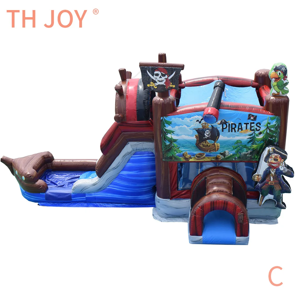 Par mer à porte, maison de rebond de bateau Pirate commerciale avec toboggan, combos de maison de saut gonflable de location de fête avec ventilateur