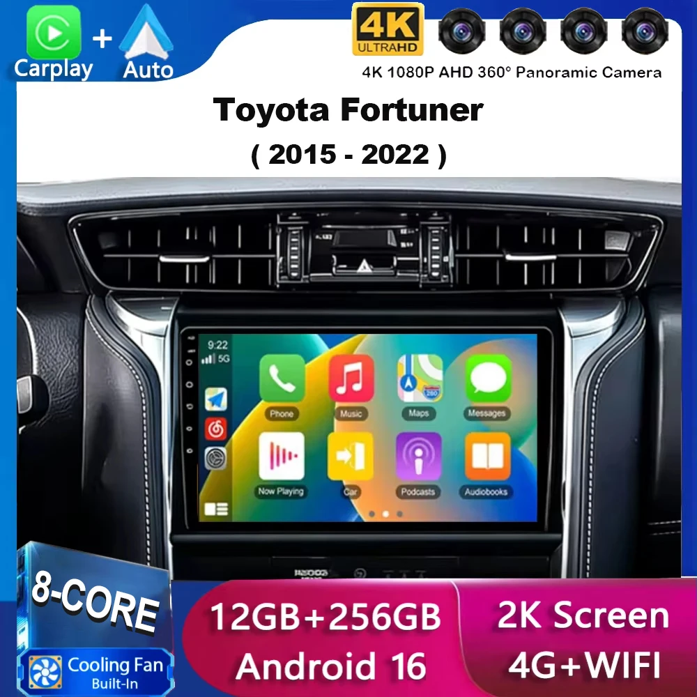 Android 16 Car Radio For Toyota Fortuner 2015 - 2016 - 2017 - 2022 Stereo Multimedia Video Player GPS Wireless Carplay Head Unit
