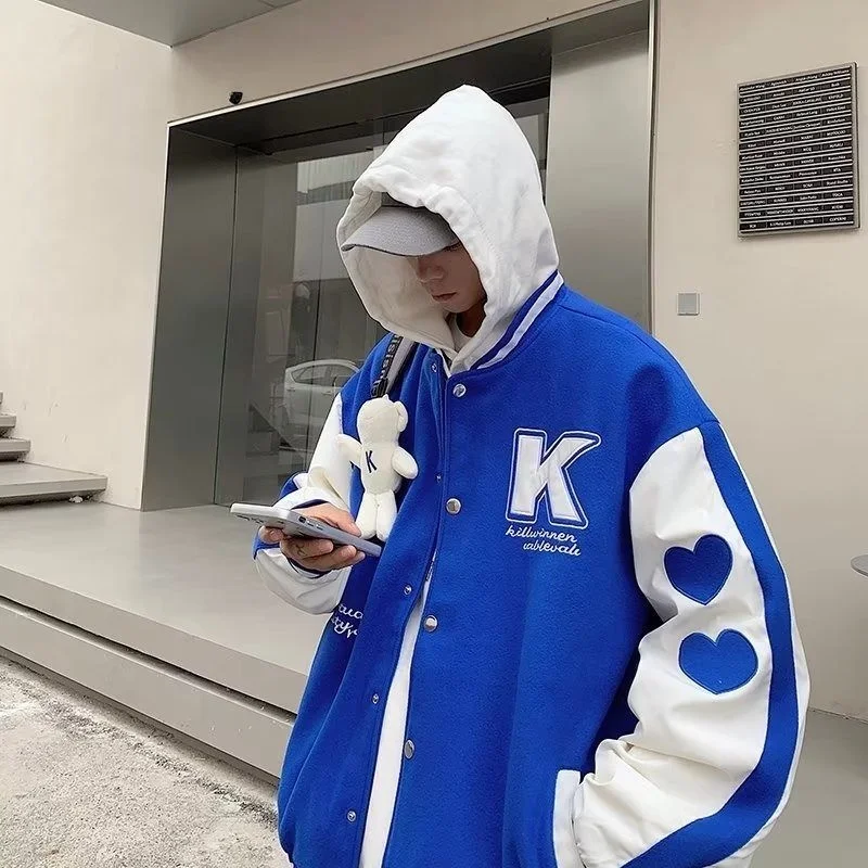 

Бейсбольная куртка для пар, свободная посадка, мужская модная верхняя одежда в американском стиле, весенне-осенняя верхняя одежда из полиэстера, длинное све, молодежная мода