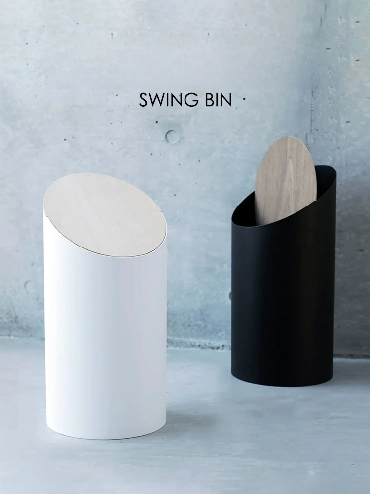 

Modern Foldable Home Use Trash Can Moheim Flip Cover Cylinder Shape Swinging Lid Design for Living Room Bedroom Office