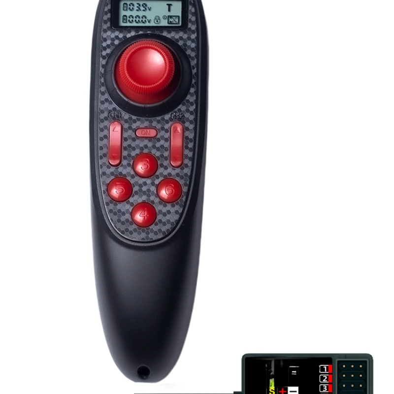 

Remote control 6 channels, forward and backward, left and right turns, fixed speed cruise, with screen