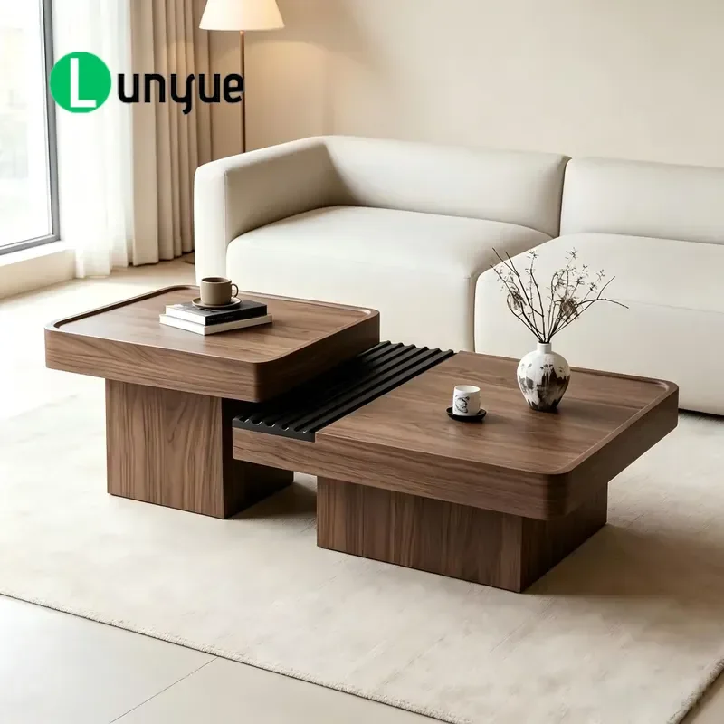 Modern Luxury Square Coffee Table Walnut Color Wood Storage Living Room Furniture Durable Eco Friendly Designer Home Decor