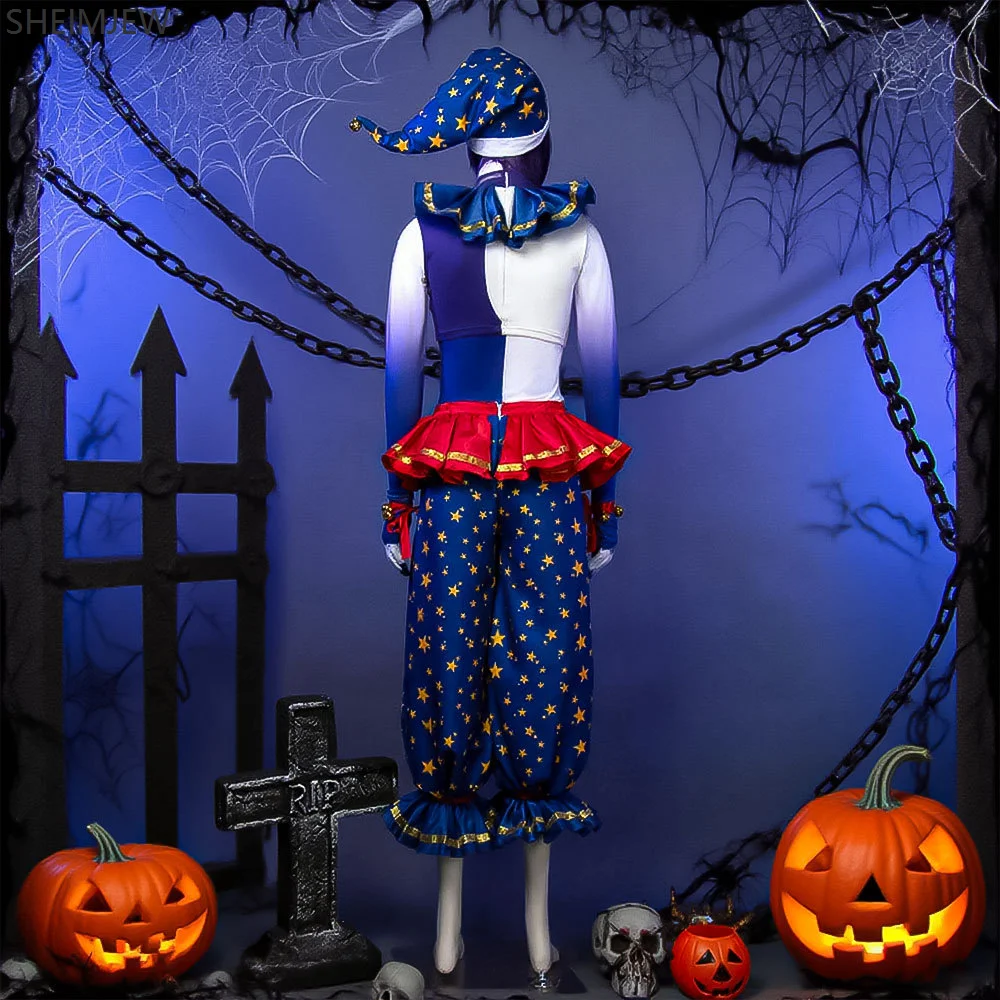 Beveiliging Kwetsbaarheid Maanval Clown Kostuum Volwassen Carnaval Circus Pak Halloween Cosplay Blauwe Clown Prestaties Kostuums Set