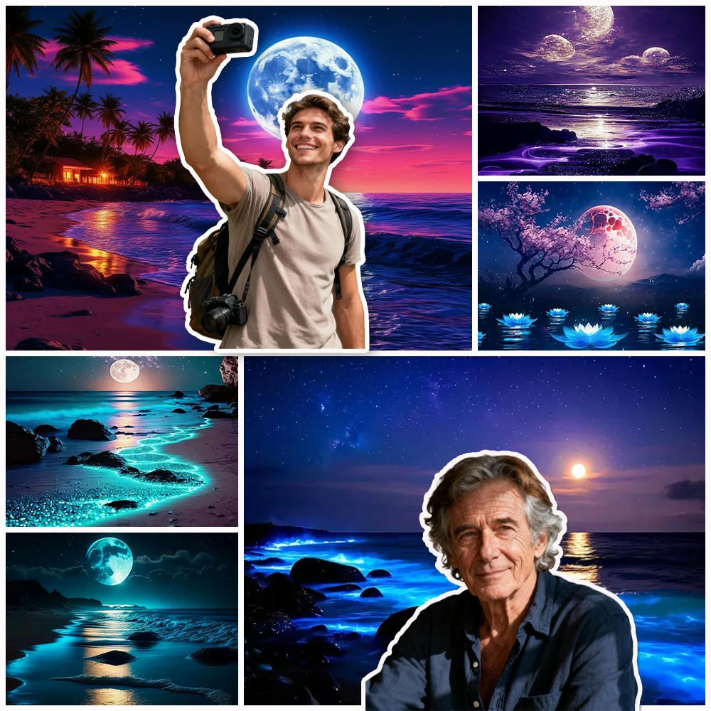 

Luminous Night Sea Wall Art Background Supplies Wave Moonlight Reflection Starry Sky Living Room Backdrop Decoration Baby Shower