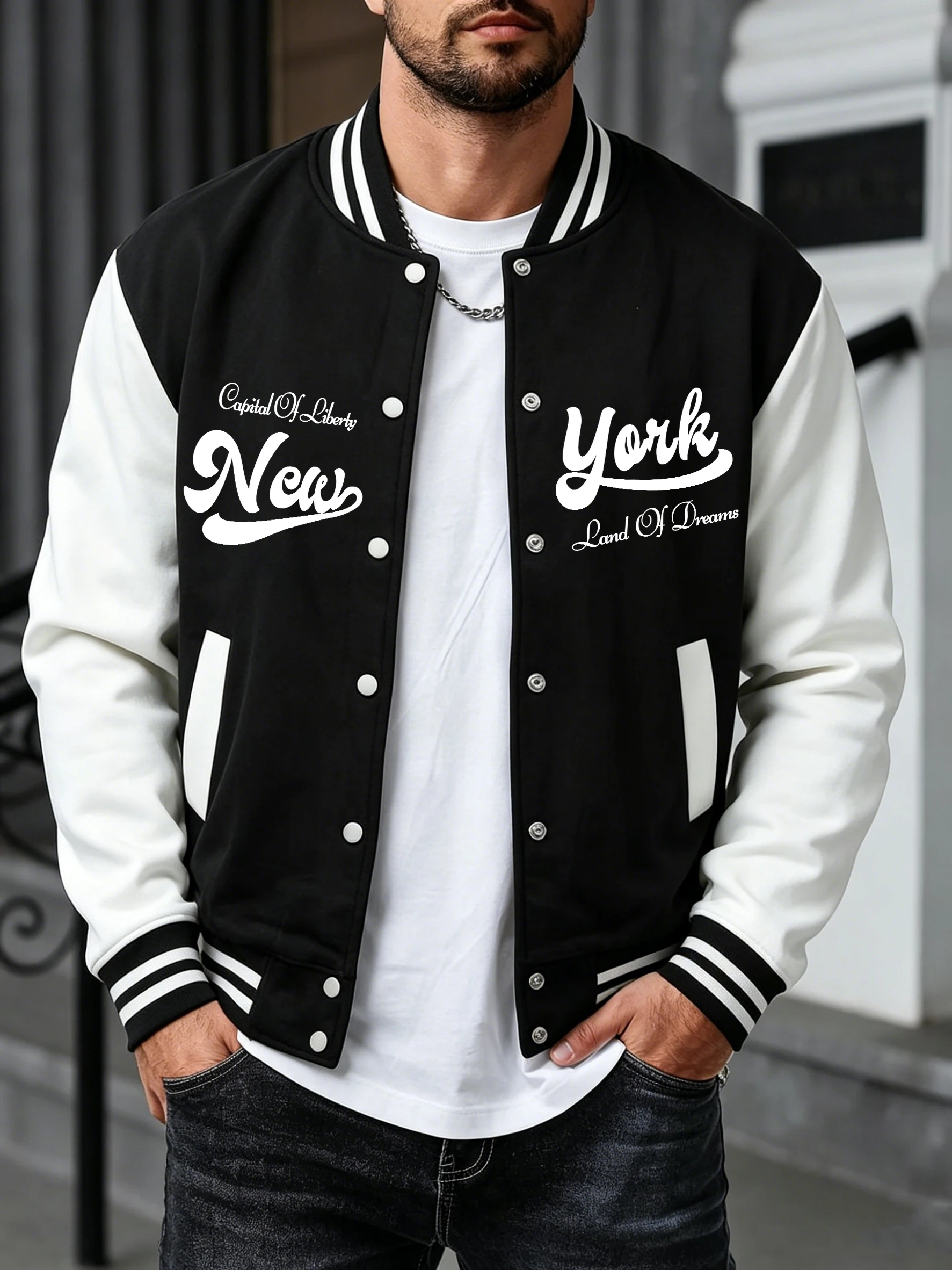 

Мужская осенне-зимняя куртка с принтом New York Land Of Dreams, модная удобная уличная одежда, модная базовая бейсбольная форма, уличный теплый топ