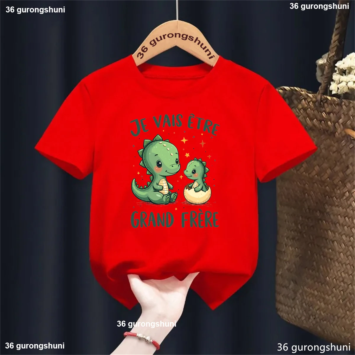 French I Am Going To Become Big Brother Dinosaur Printed T Shirt Boys Funny Kids Clothes Pregnancy Announcement T-Shirt Tops