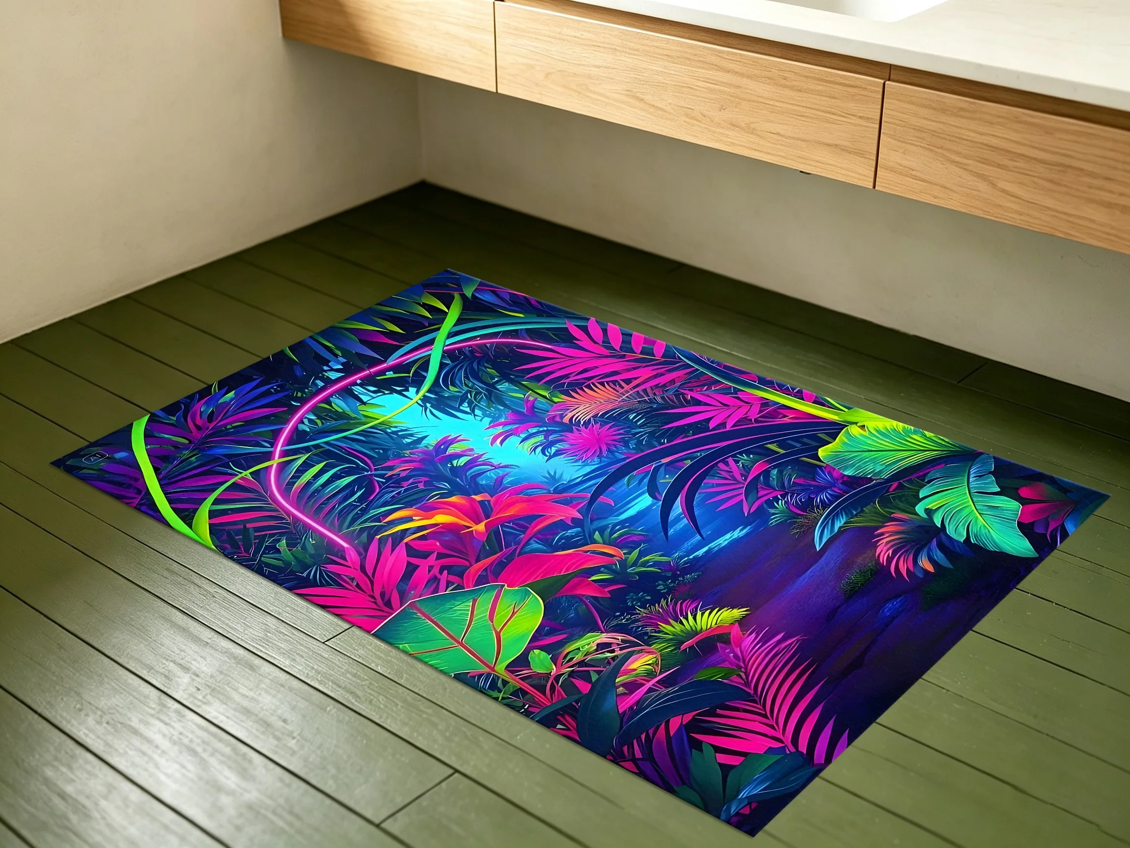Large Area Rug Cyber Neon Tropical Plant Print Soft Velvet Living Room Gaming Room Home Decor Area Rug