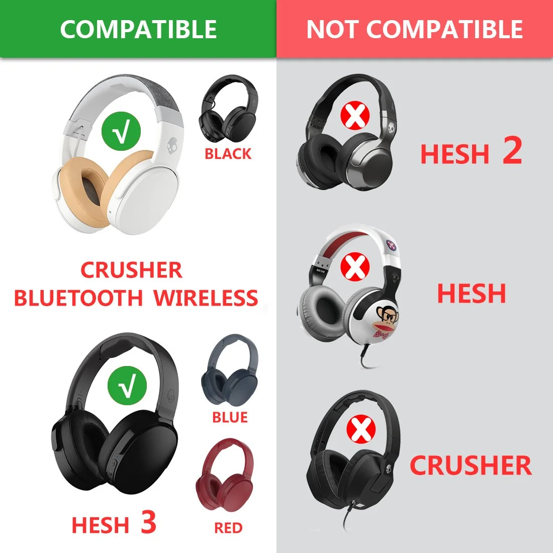 Almofadas de substituição para fones de ouvido, capas de almofada, peças de reparo para Skullcandy Crusher Hesh 3 3.0 Hesh3 Venue Wireless ANC Headphones