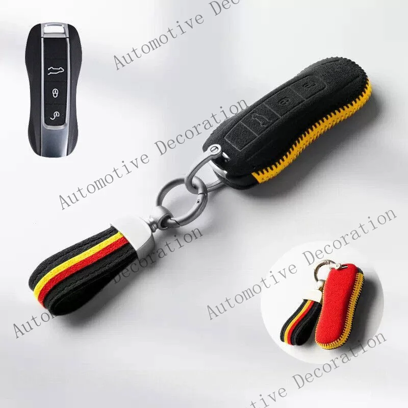 Z+ Suede Leather Car Key Fob Case Cover For Porsche 911 992 Series Cayenne Panamera