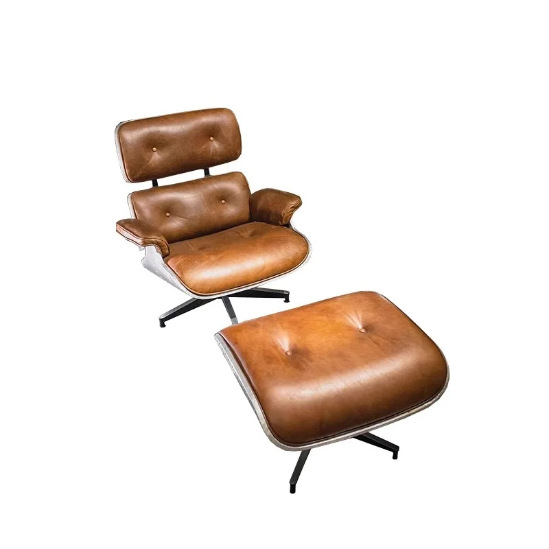 Retro industrial style designer leisure chair arbitration office aluminum leather sofa chair