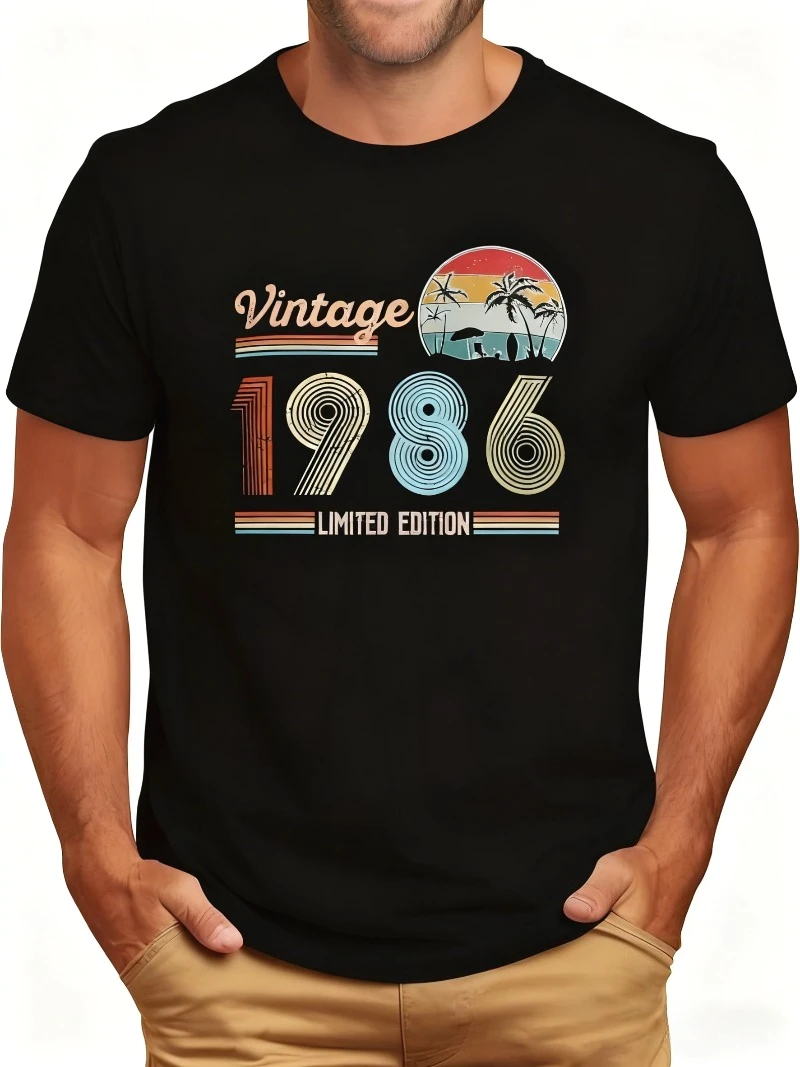 Vintage 1986 TShirts Men 40th Birthday Gifts Men Dad Fathers Day Birthday Gift Retro 1986 Funny Graphic Shirts Man Clothing Tees