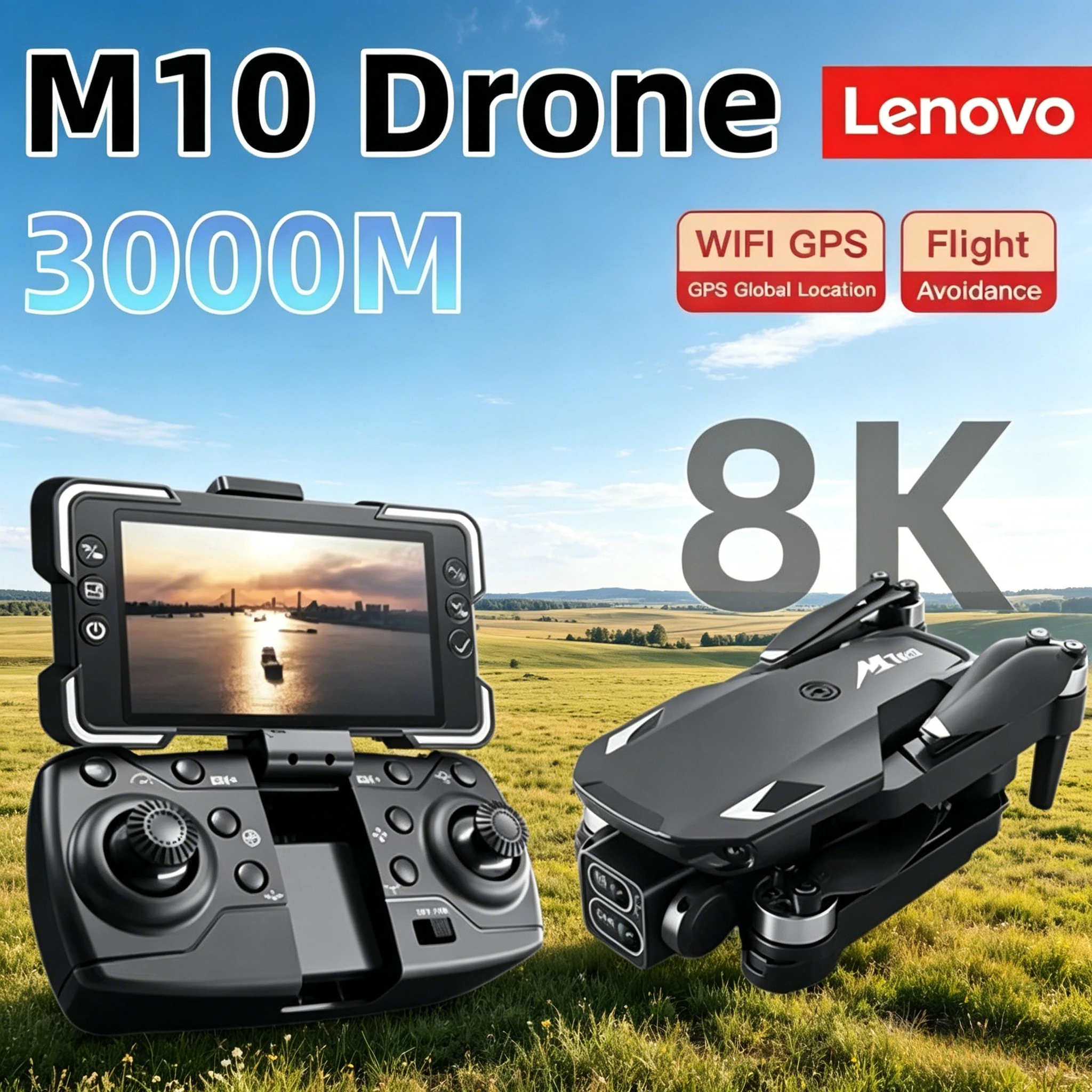 

Профессиональный дрон Lenovo M10 8K HD с двойной камерой, бесщеточным двигателем, экраном, пультом ДУ, 5G Wi-Fi и функцией обхода препятствий, квадрокоптер-игрушка