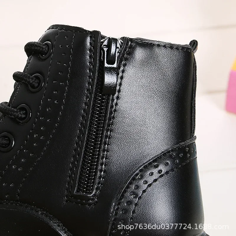 Botas para niños, botas de marea para niñas, botines clásicos de cuero negro para niños, talla 21-37, botas de marea cruzadas para niños, otoño