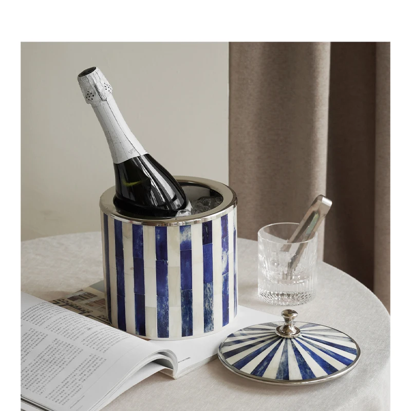 Blue And White Tone Ice Bucket Cow Bone Home Wine Champagne Ice Cubes Heat Preservation Vintage Decorative Ornaments