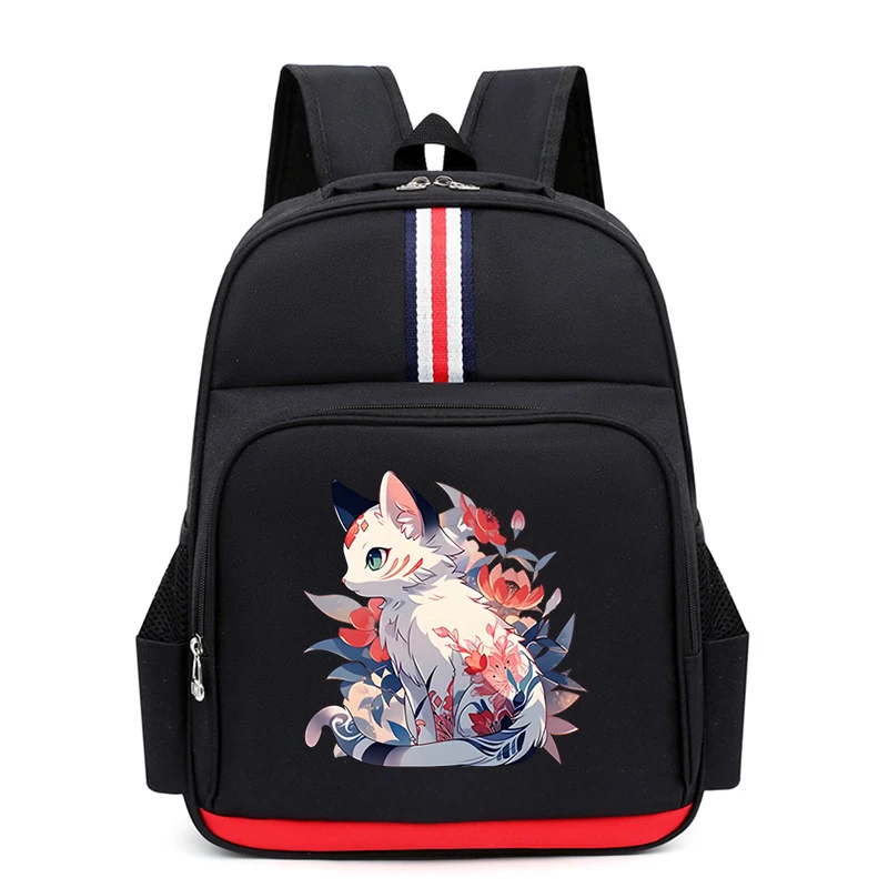 Sac à Dos Mignon avec Imprimé de Chat Interconnexion pour Enfant, Cartable de Voyage, Dessin Animé, Fleur, Chaton, Zaini, Scuola, Elementare, pour Garçon et Fille, 1 Pièce