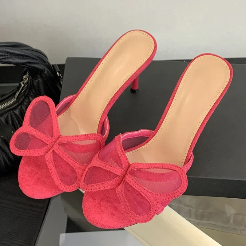 

Aneikeh/тапочки, летние дышащие сетчатые шлепанцы с узлом-бабочкой и открытым носком, женские модные шлепанцы на тонком высоком каблуке, банкетные туфли для выпускного вечера