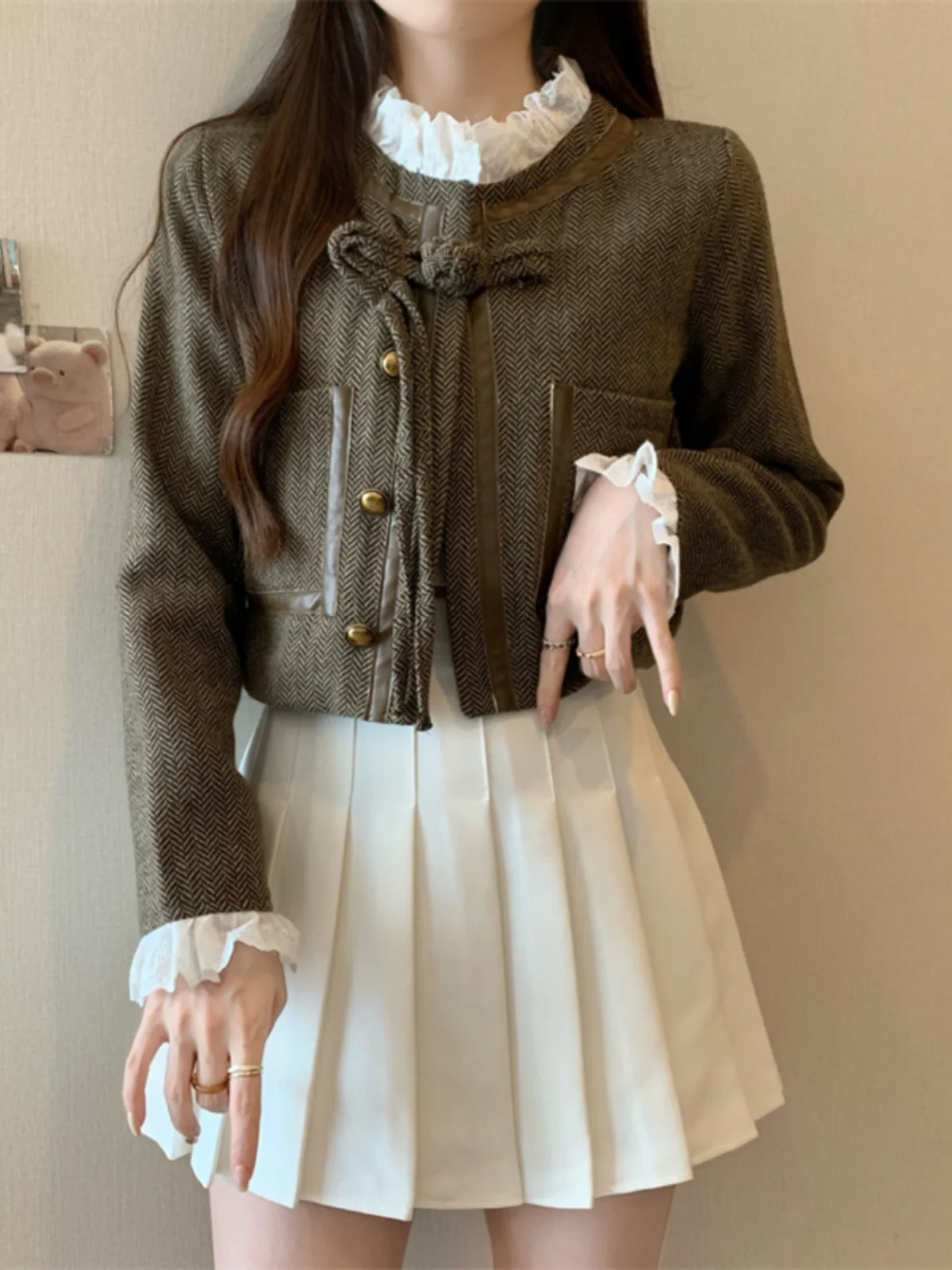 

Tweed Jacket Brown Womens Summer Softshell Elegant Highstreet Cooling Breathable Wearable Fiber Fabric Feel Texture Touch Pure