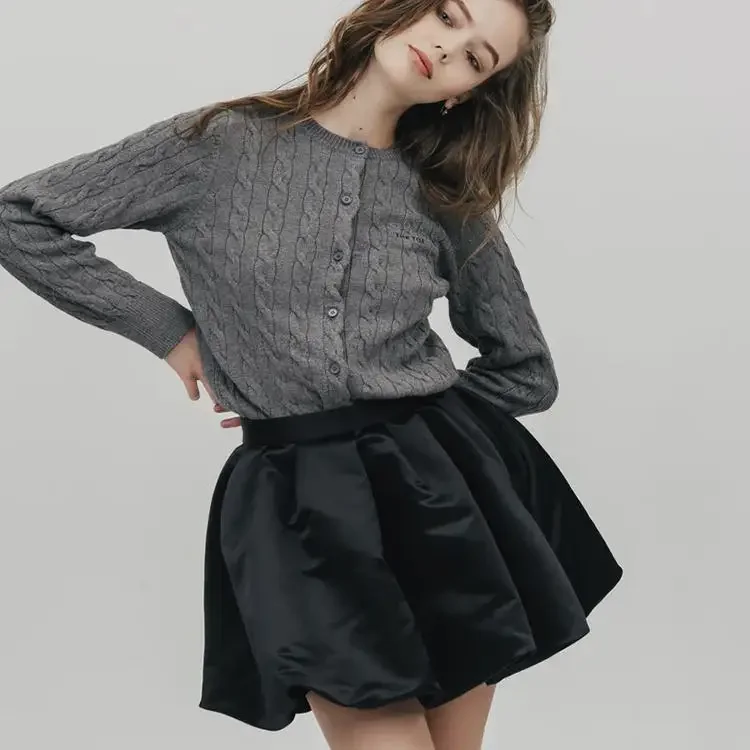 Japanese Style Sweet Flower Bud Skirt Women's High Waist Shiny Satin Fluffy Shorts Ladies Spring and Autumn Solid Color Culottes