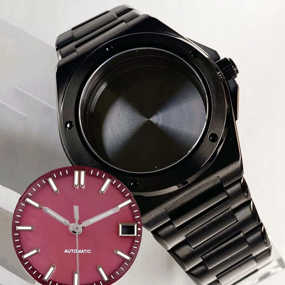 NEW 40mm PVD Black Watch Case for Engineer Sapphire Glass fit NH35 NH36 Movement Mother of Pearl Dial Face Hands Watch Parts Set