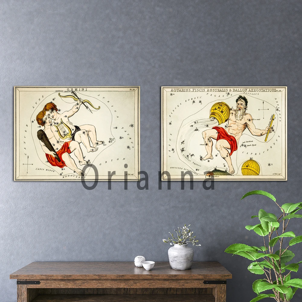 Retro Zodiac Sign Gemini Aquarius Sagittarius Pisces Capricorn Libra Virgo Taurus Aries Cancer Leo Scorpio Wall Art Print Poster