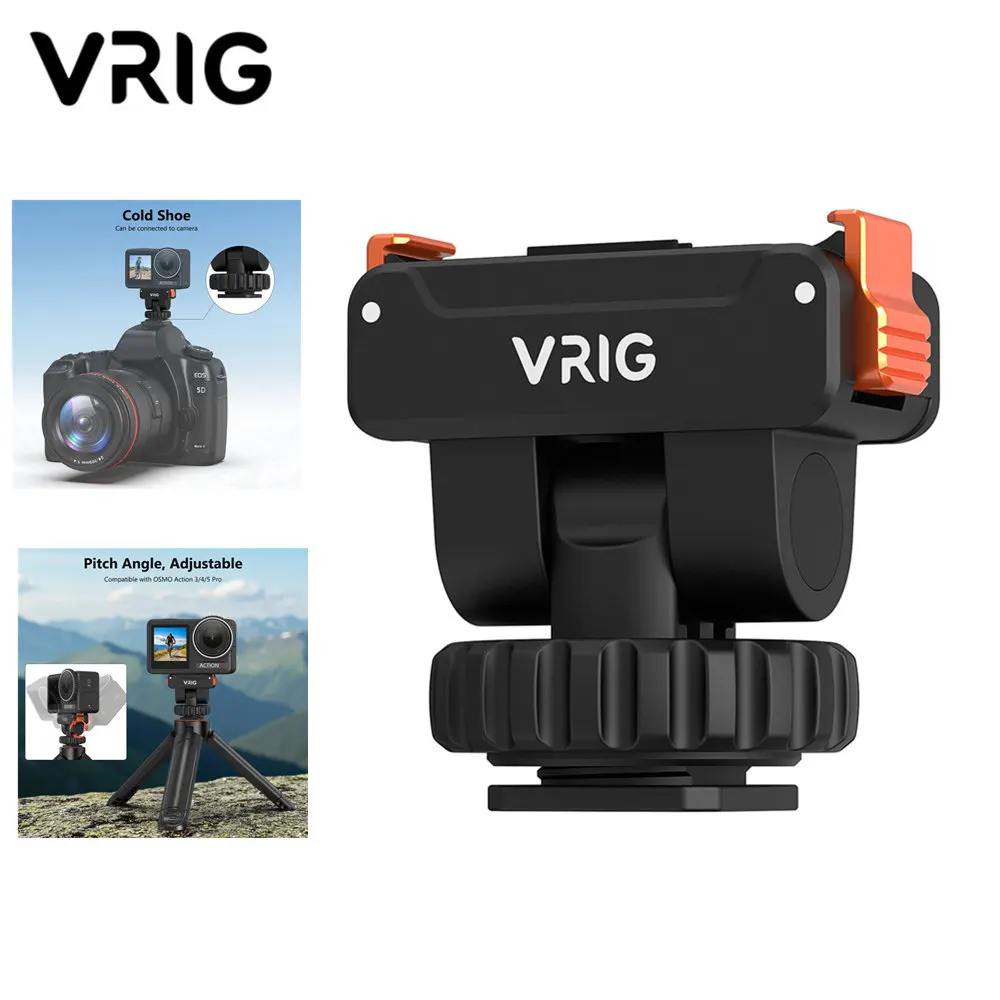 VRIG Cold Shoe Mount Adapter for DJI OSMO Action 5 Pro/4 /3 Magnetic Quick-release Mount Adapter w 1/4'' Port for Camera Tripod
