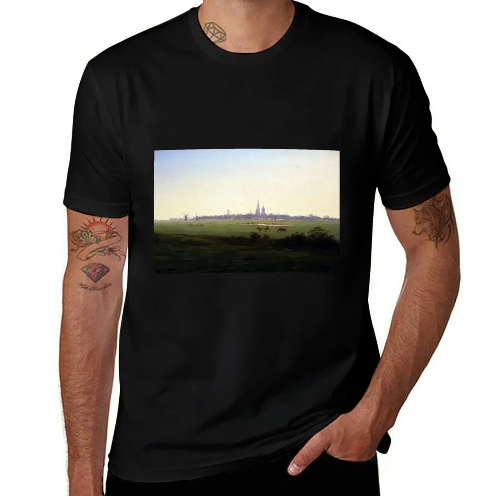 Caspar David Friedrich Meadows near Greifswald T-Shirt Urban Style Print T-Shirt
