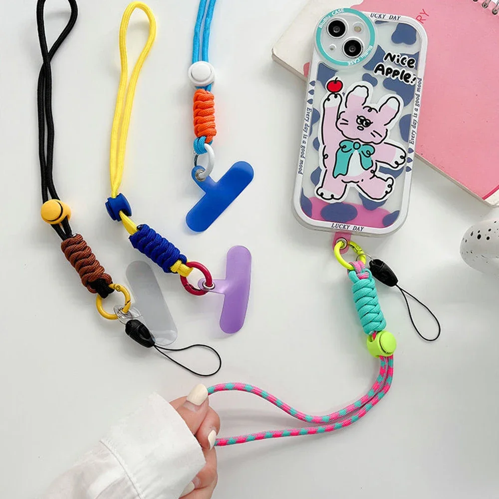 Braided Mobile Phone Lanyard Strap Hanging Chain Ring Cord with Patch Wrist Strap Cell Phone Holder Detachable Rope Keychain