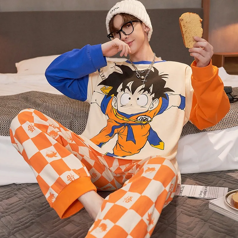 Pijamas Dragon Ball Sun Wukong para hombre, conjunto de ropa de casa de dibujos animados para estudiantes de secundaria y adolescentes de algodón de manga larga para primavera y otoño