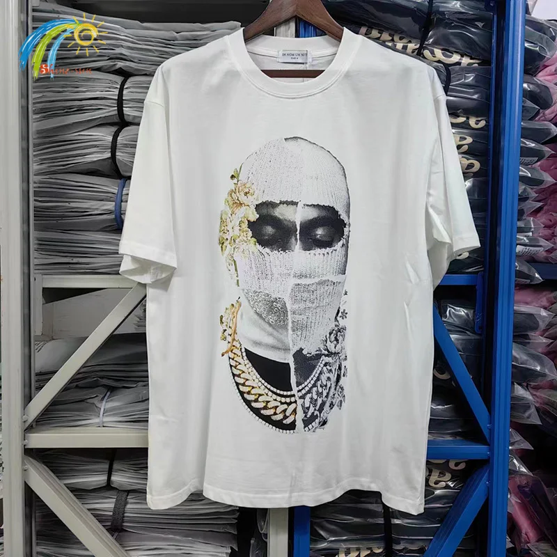 Men Women Hip Hop Oversized IH NOM UH NIT PARIS T Shirt Heavy Fabric Cotton Casual Tee Tops Flower Mask Man Printing T-Shirt