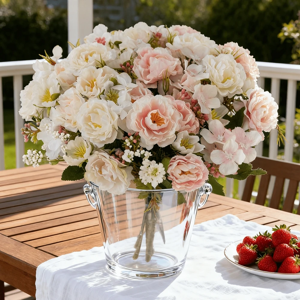 1/3 Stück 5 Gabeln 8 Köpfe Künstliche Blumen Kleine Pfingstrose Blumenstrauß Hochzeit Dekorative Pflanzen Kränze Vase Heimdekoration Zubehör