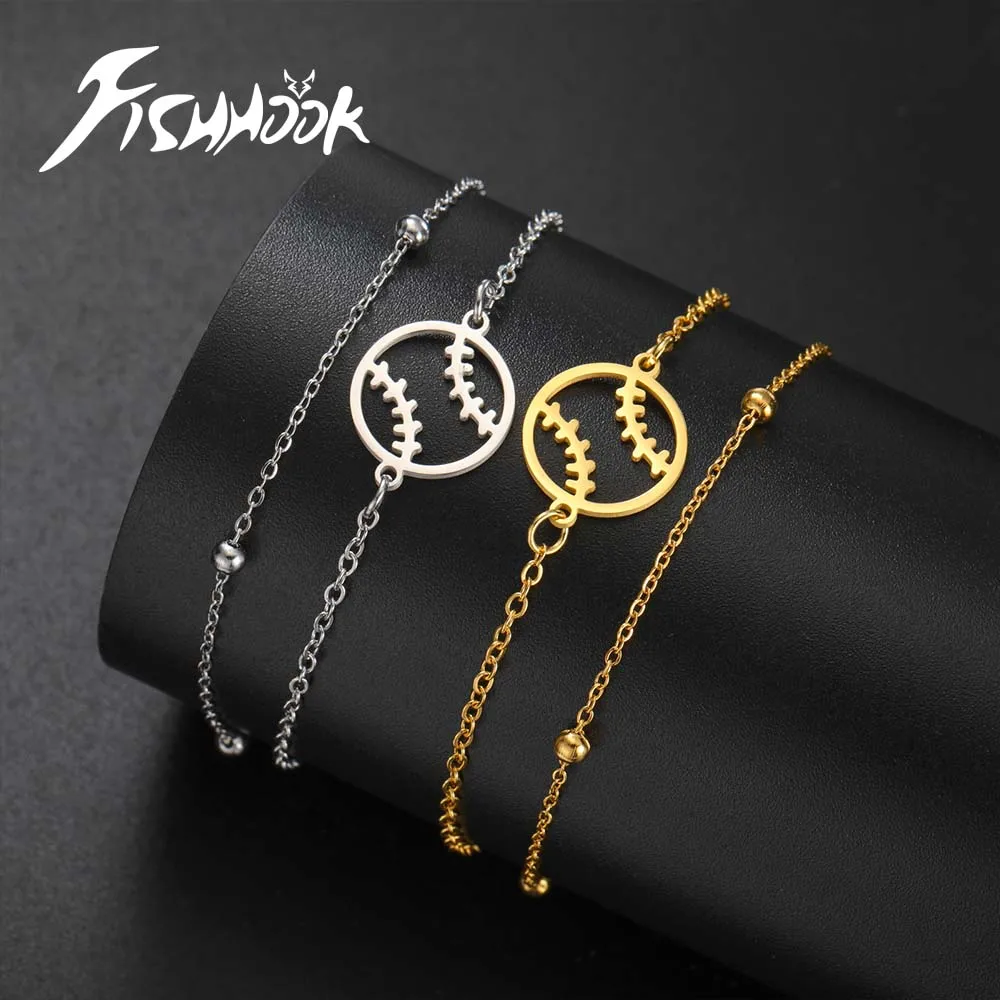 Fishhook Baseball Bracelet for Women Men Kid Child Sports Player Gold Color Stainless Steel Red Rope Chain Jewelry Gift