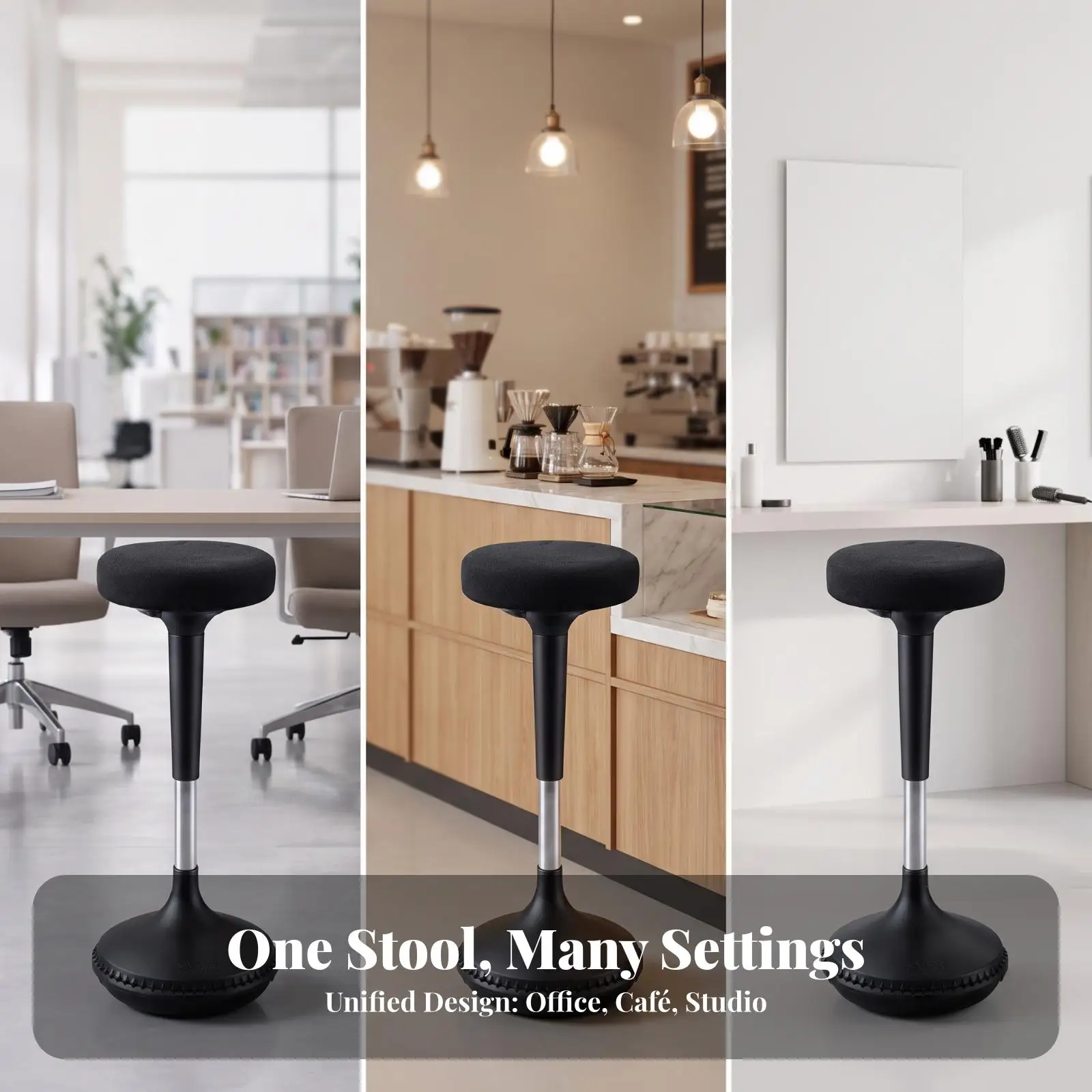 Swivel Bar Seat with Soft Cushion for Dynamic Workspace Stable Metal Stem and Black Plastic Base