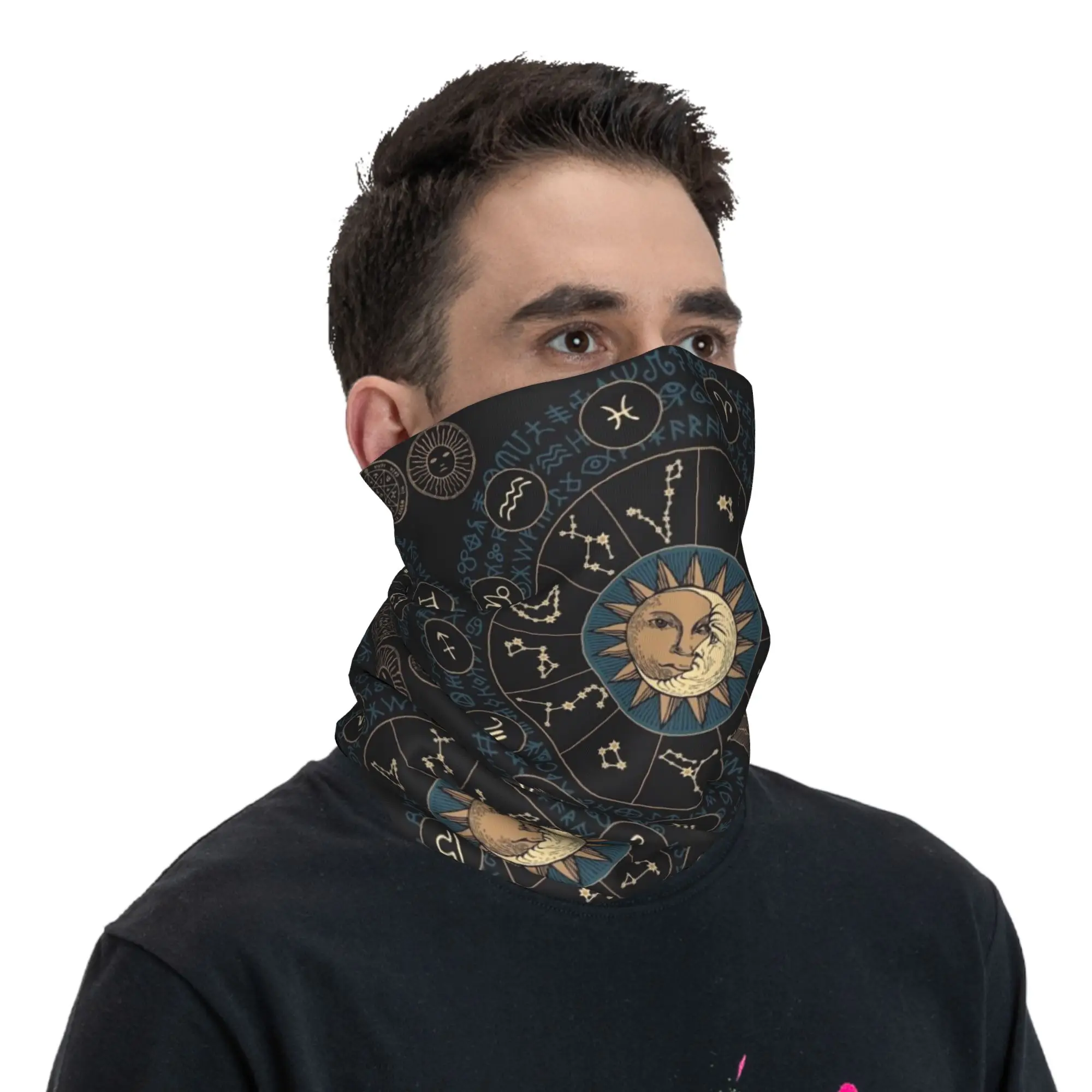 Horoscope Wheel With Zodiac Signs Bandana Neck Cover Printed Magic Scarf Face Mask Cycling Unisex Adult Breathable