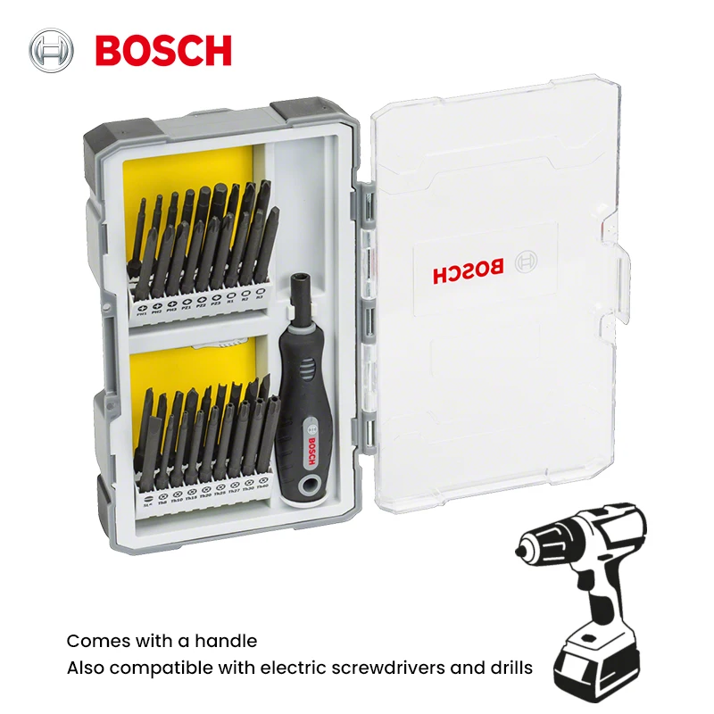 Bosch Screwdriver Bits with 1 Handle S2 Alloy Steel 75mm 36Pcs Kit Compatible with Electric Screwdriver and Drills