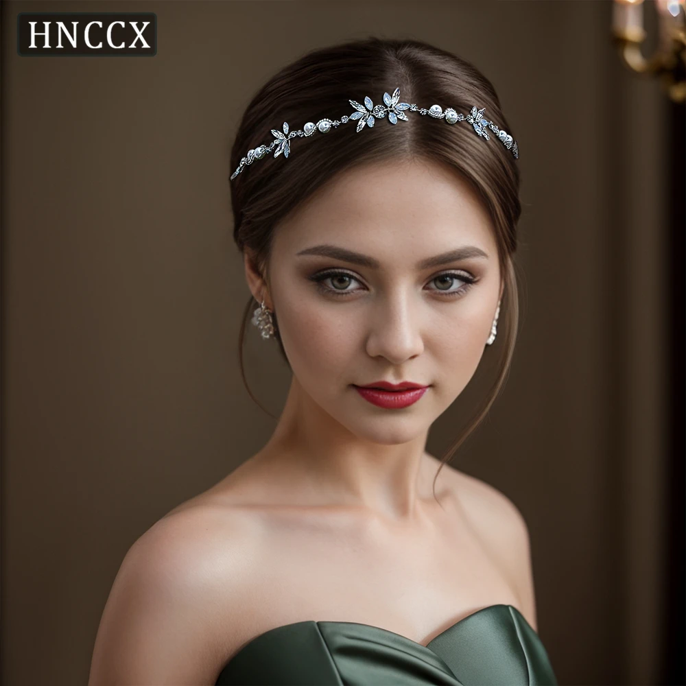 HNCCX Opal Rhinestone Wedding Headband White Faux Pearl Hair Accessories Crystal Hair Tiara Bridesmaid Party Headwear CP132