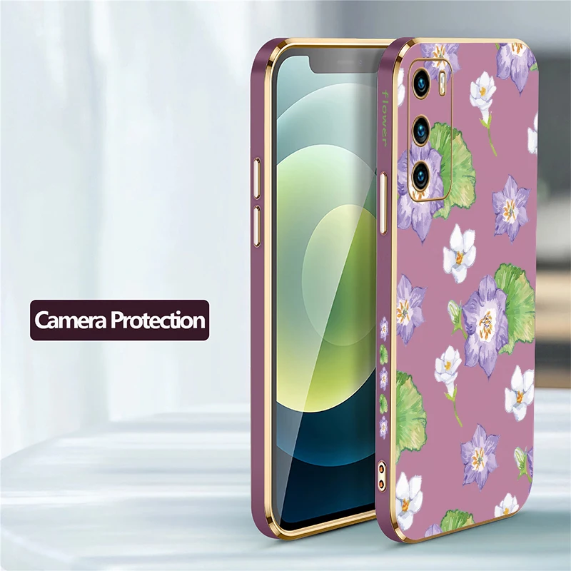 حافظة لهاتف هواوي P Smart 2021 Z Plus Pro 2019 P40 Lite P30 P20 Pro فاخرة مقاومة للصدمات من السيليكون غطاء مطبوع عليه زهور