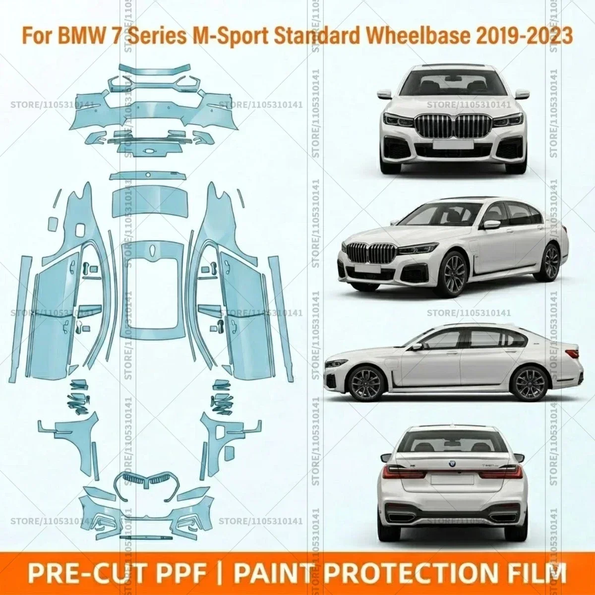 

Предварительно нарезанная защитная пленка PPF, прозрачная пленка для бампера, прозрачная защитная пленка для автомобиля BMW 7 серии M-Sport Standard Wheelbase 2019-2023