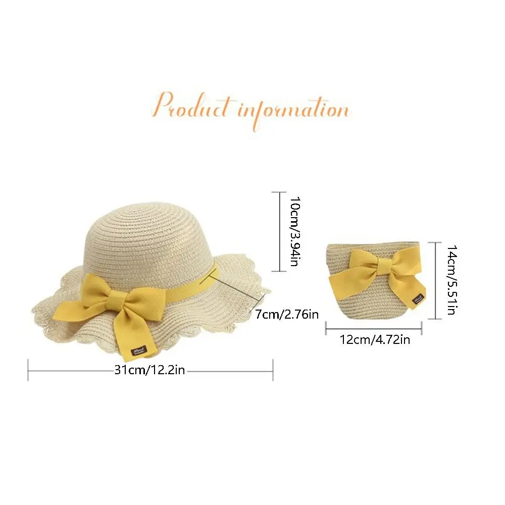 1 Pc Fashion Lovely Children Straw Hat UV Protection Ribbon Bow Kids Girl Hat Travel Beach Sun Hat Crossbody Bag