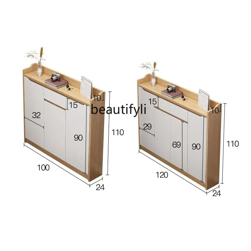 zqStorage Entrance Cabinet Ultra-Thin Shoe Cabinet Home Doorway Large Capacity Wooden Simple Multi-Layer with Door