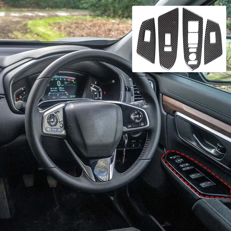 

For Honda CRV CR-V 2017-2022 4Pcs Soft Carbon Fiber Style Window Lift Switch Panel Frame Cover Trim StickerInterior Accessories