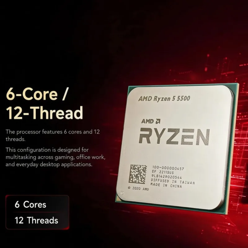 AMD Ryzen 5 R5 5500 6-Core 12-Thread Desktop CPU 4.2GHz Boost 3.6GHz Base 16MB L3 Cache 7nm 65W AM4 DDR4 for Gaming