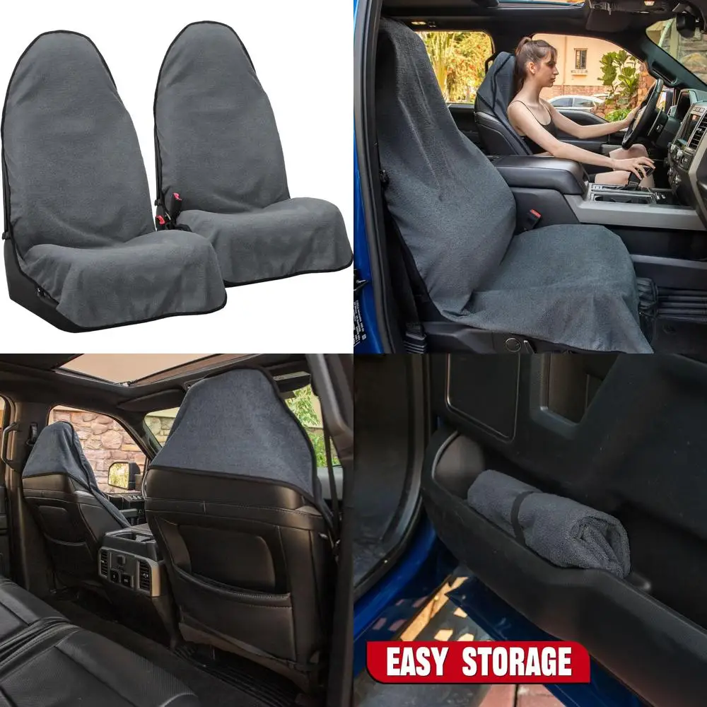 

Waterproof Grey 2pcs Sweat Towel Seat Covers with Anti-Slip Backing Universal Fit for Car SUV Van Truck Front Seats