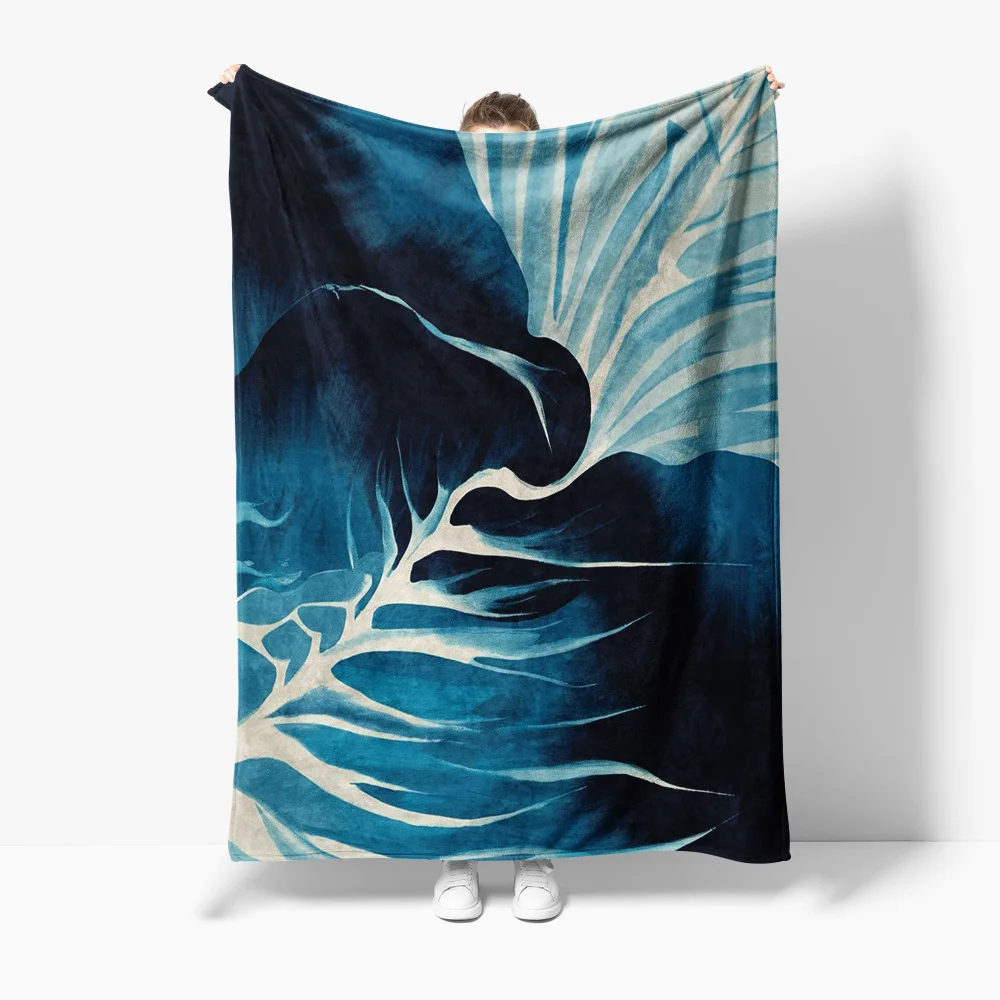 

Мягкое уютное флисовое одеяло с синим абстрактным волнистым узором для декоративного плед на диван-кровать