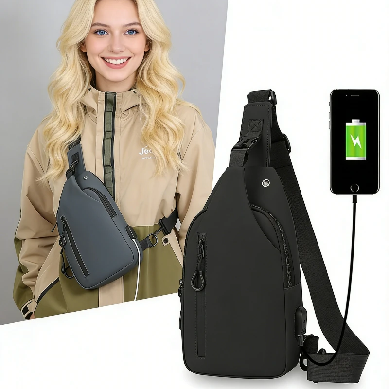 

Мужская нагрудная сумка с USB-зарядкой, нейлоновая, противоугонная, через плечо, большая вместимость, для путешествий на открытом воздухе, сумка-мессенджер для мужчин